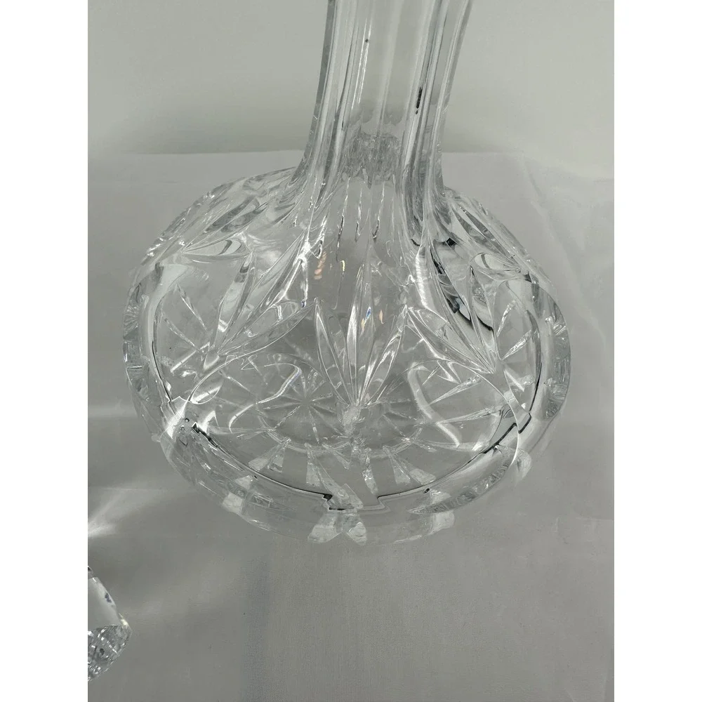 Vintage Cut Lead Crystal Wine Spirits‎ Decanter with Faceted Stopper Clear 9.5in